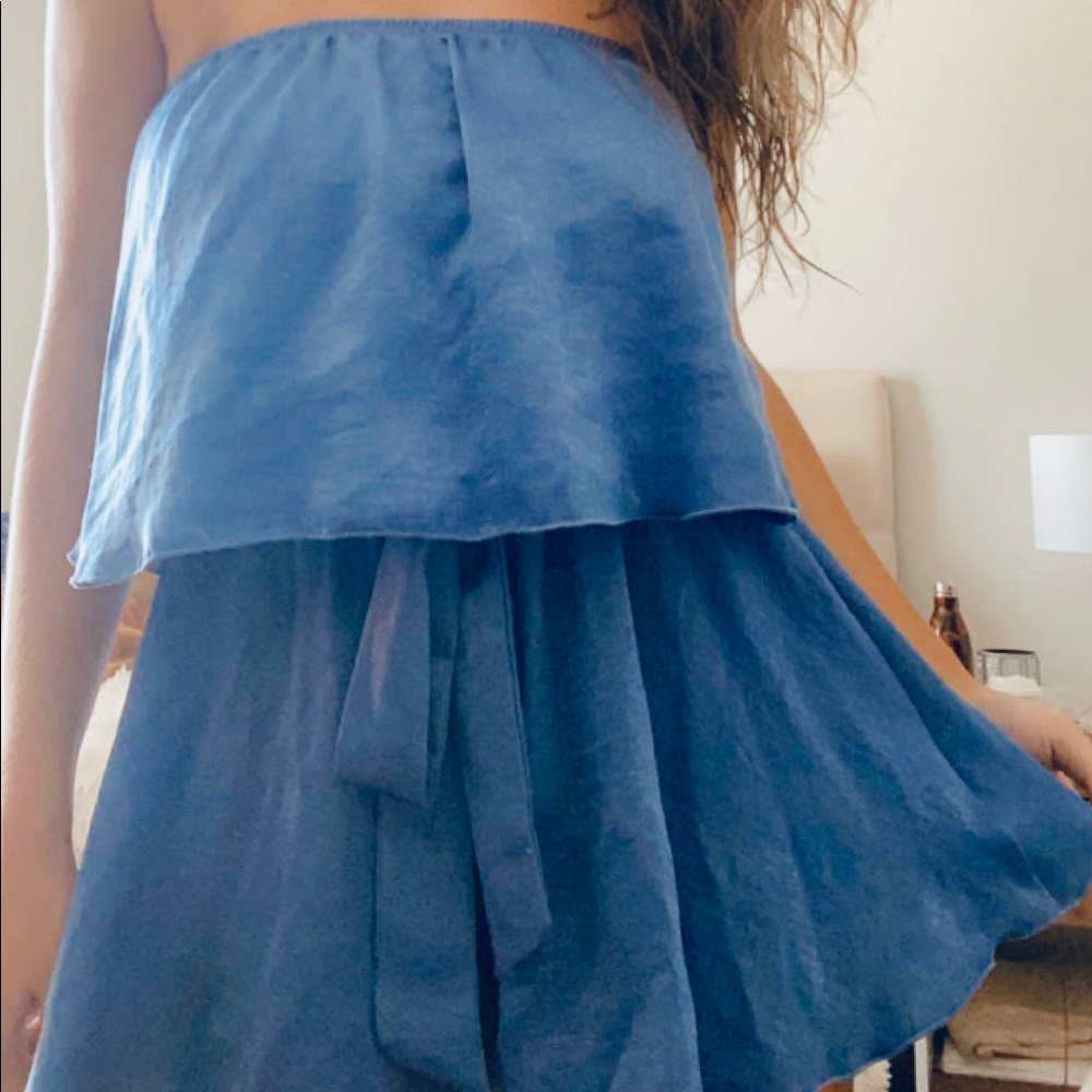 Henri Girl Blue Satin Tie Waist Romper